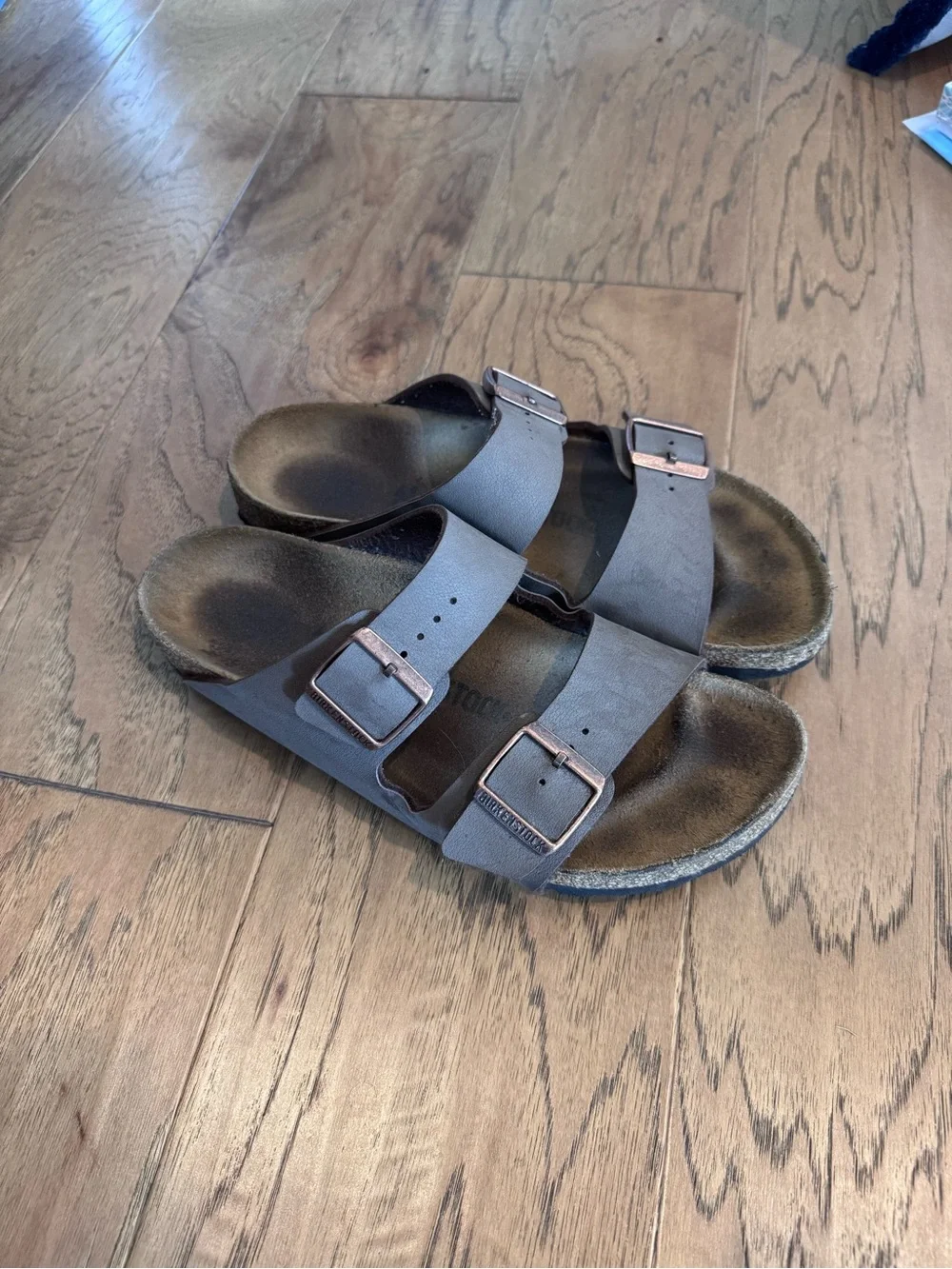 Birkenstock Men's Double-Strap Slide Sandals in Gray with Rose Buckles